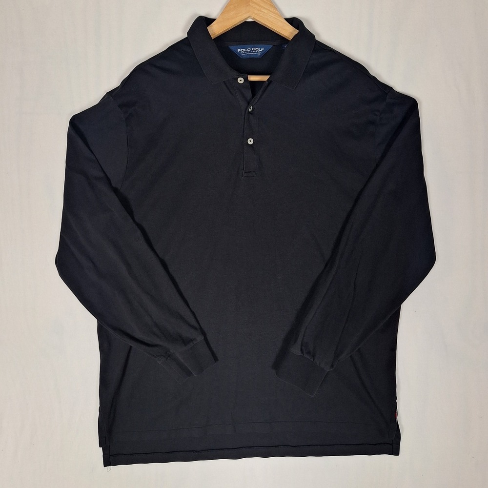 Polo Golf Ralph Lauren Vintage Long Sleeve Polo Shirt Black XL 100% Cotton